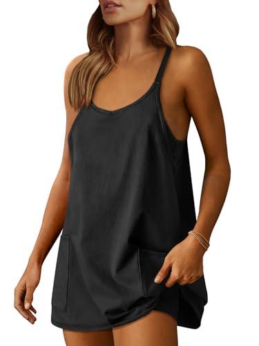 Prinbara Women Athletic Tennis Dress Summer Workout Sports Mini Romper Dress Built in Shapewear Shorts Sundress 2025 Outfits Black X-small
