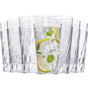 US Acrylic Palmetto [Set of 16] 20 ounce Plastic Stackable Water Tumblers in Clear, Lightweight Value Set of Drinking Cups, Reusable, BPA-free, Made in the USA, Top-rack Dishwasher Safe