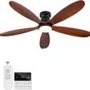 48 Inch Ceiling Fans with Lights and Remote, Low Profile Flush Mount Modern Wood Ceiling Fan with Light, 5 Blades, Dimmable, Wall Switch, 6 Speed DC Motor
