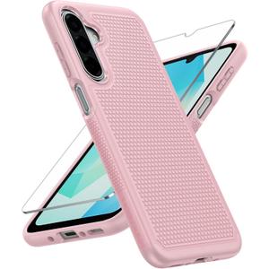 FNTCASE for Galaxy A17/A16 5G Phone Case - Samsung A17 Military Grade Drop Protection, 14ft Drop Tested, Screen Protector Included, Anti-Slip Matte Textured, TPU+PC Dual Layer Shockproof Cover (Pink)