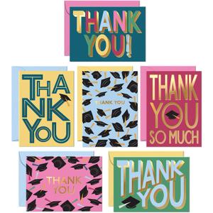 S&O Set of 24 Fun Graduation Thank You Cards with Envelopes - Teacher Greetings for High School & College Graduate - Cute Appreciation Notes for Happy Convocation - College Decor Note