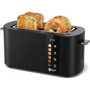 Balter Toaster 4 Slice Wide Slot, Bagel Function, Long Slot, Stainless Steel, Touch Screen, Built-in Rack, Extra-Wide 1.5" Slots for Thick Breads & Bagel, Timer, BPA-Free, Removable Tray, Black