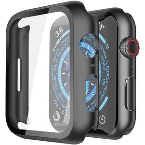 Misxi 5 Pack Hard PC Case with Tempered Glass Screen Protector Compatible with Apple Watch Series 9 (2023) Series 8 Series 7 45mm, Ultra-Thin Scratch Resistant Cover for iWatch S9/S8/S7, Black