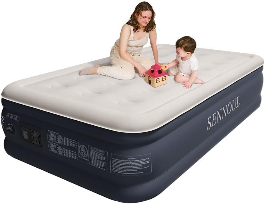SENNOUL Twin Air Mattress with Built-in Pump,Fast & Easy Inflation/Deflation Inflatable Mattress, Foldable Blow Up Mattress with Storage Bag, Inflatable Bed for Home, Camping & Guests,16"/550lbs Max