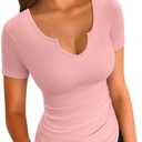 VICHYIE Womens Tops V Neck Summer Short Sleeve Casual Slim Fitted Tshirt Size S