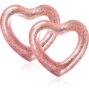 Sumind 2 Pcs Heart Pool Floats Inflatable Swim Rings, 47.3 x 39.4 Inch Bachelorette Floaties Heart Shaped Swimming Loungers Tube for Wedding Bride Summer Beach Party Decorations(Rose Gold)