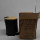 Mini Trash Can with Bamboo Lid Soft Close and Foot Pedal, 0.8Gal / 3L Tiny Round Trash Can with Removable Plastic Inner Wastebasket for Bathroom, Bedroom, Powder Room, Office, Desk, Car, Black