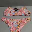 ZAFUL Women's Tie Back Padded High Cut Bralette Bikini Set Two Piece Swimsuit (Medium, 1-floral Orange Pink)