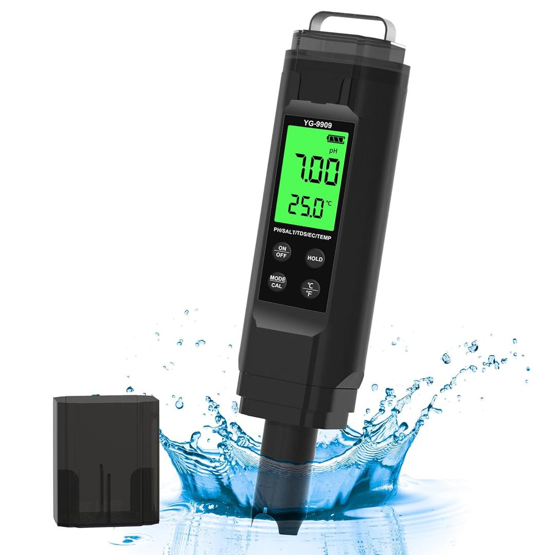 PH Meter,5 in 1TDS Meter,Salinity Tester,EC Meter,Temp,pH Meter for Water,TDS Meter Digital Water Tester,EC Meter Hydroponics,pH Tester Digital PPM Meter,Pool Salt Tester.