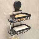 Soap Holder Bar Dish Suction Cup, Bar Shampoo Rack for Shower Wall, Draining Soap Saver Tray for Bathroom, Rustproof Stainless Steel Sponge Holder for Tub, Kitchen, Drill-Free (Black, 2-Tier)