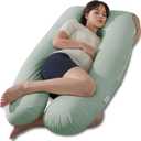 QUEEN ROSE Pregnancy Pillows, Soft Cotton U Shaped Body Pillow for Sleeping, Maternity Pillow for Pregnant Women, Green, 55in