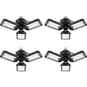 Aoretic LED Garage Lights Bulb 4 Pack -80W, 8000LM 6500K Led Shop Light with 3 Deformable Panels, Basement Barn Light Garage Ceiling Lights, E26/E27 for Garage, Warehouse, Shop, Basement