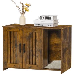 DWANTON Litter Box Enclosure, Cat Litter Box Furniture Hidden, with Scratching Mat, Wooden Cat Washroom Indoor, 31.5" L x 19.7" W x 21.7" H, Rustic Brown