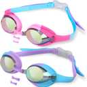 EcoNour Swimming Goggles for Kids(3-12) | Anti-Fog, UV Protection, Durable Silicone Straps with Crystal-Clear Lenses, Pack of 2