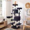 Feandrea Cat Tree, 66.1-Inch Large Cat Tower, Multi-Level Plush Condo with 13 Scratching Posts, 2 Perches, 2 Caves, Basket, Hammock, Pompoms, Smoky Gray UPCT165G01