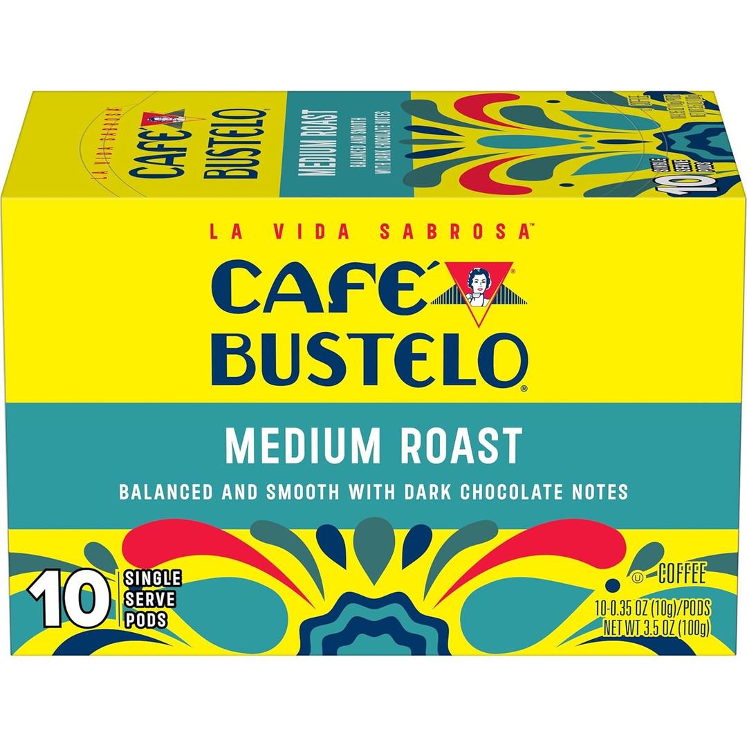 Caf Bustelo Medium Roast, Single Serve Coffee Pods, 10 Count (Pack of 1) (EXP 09/18/26)