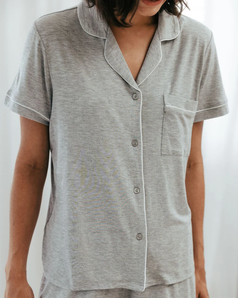 Pajamas Sleepwear for Women Short Sleeve Sleepwear Button Down Pjs Soft 1 Piece Gray, XL