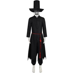 Adult Anime Boy Singers Costume Black Outfits Stage Performance Cosplay Suit Rope Hat Halloween Fullset (Small)