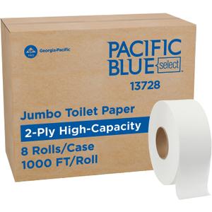 Pacific Blue Select by Georgia-Pacific PRO Jumbo Jr 2-Ply High-Capacity Toilet Paper, White, 1000 Feet Per Roll, 8 Toilet Tissue Rolls Per Case, 13728