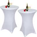 Albassa 2 Pack Cocktail Table Covers 32"x43" Spandex Stretch Highboy Top Tablecloth Fitted Round Table Cloths for Bar Wedding Cocktail Party Banquet Tables (2, White, 32"x 43")