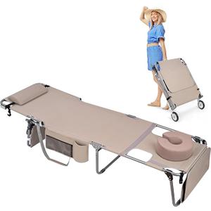Tanning Chair with Wheels and Face Hole, Thicker, Washable, Adjustable, Heavy Duty Folding Lounge Chair, for Outdoor Sunbathing, Sunbathing, Reading, Poolside