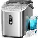 Kismile Nugget Ice Makers Countertop,35Lbs/24H,Self-Cleaning,Chewable Ice | Portable Ice Machine,One-Click Operation,Stainless Steel for Home/Office