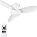 35 Inch Small Ceiling Fan with Led Lights Remote Flush Mount White | Quiet 6 Speeds,Modern LED Dimmable, Memory for Light,2/4H Timer,DC Reversible,Bedroom Living Room Indoor/Outdoor