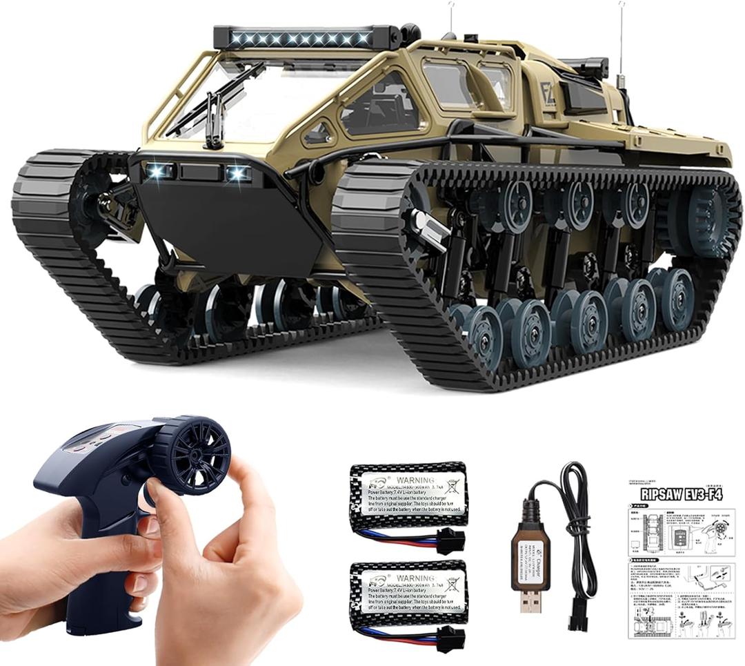 Mostop RC Tank Car, 1:16 Scale 2.4Ghz Remote Control Crawler High Speed Tank, Off-Road RC Tracked Vehicles 360Rotating Drifting Car with 2 Batteries, Military Truck for Kids Adults (Brown Yellow)