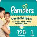 Pampers Swaddlers Diapers, Size 1 (8-14 lbs), 198 Count, Absorbent, Keeps Baby Dry and Comfortable, Skin Safe Disposable Baby Diaper