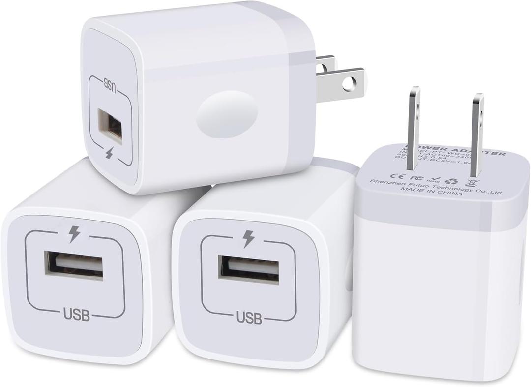 Charger Block for iPhone, Plug in Phone Charger, Sicodo 4Pack Single Port USB Wall Charge Fast Charging Adapter Cube Box for iPhone 16 15 14 13 SE(2020) 12/11pro/XS/XS Max,Samsung Galaxy S25/S24/S23 (White)