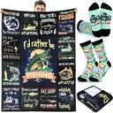 2 Pcs Fishing Throw Blanket and Sock Gift 50" x 60" Fisherman Lovers Valentine's Day Birthday Gag Gift for Women Men Grandpa Husband Dad Boyfriend Camping