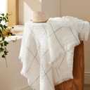 Bedsure Cream Throw Blanket for Bed - White Decorative Woven Throw Gifts with Tassels, Soft and Lightweight Farmhouse Blankets for Couch and Sofa, 50x60 Inches
