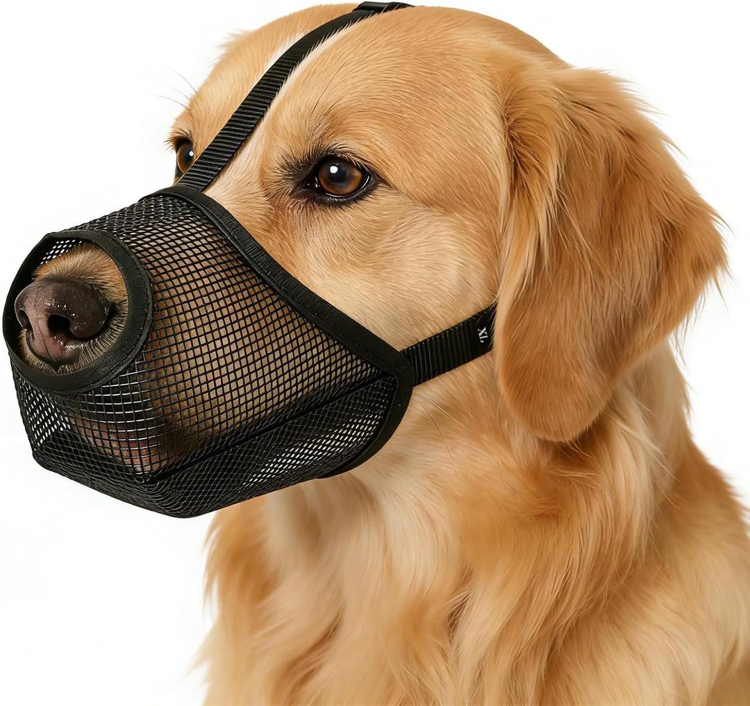 Dog Muzzle,Soft Mesh Muzzles for Small Medium Large Dogs, Breathable Adjustable Puppy Muzzles for Grooming Biting Chewing Scavenging,Allows Drinking and Panting, Black, XL