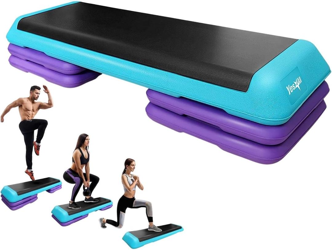 Yes4All Adjustable Workout Aerobic Exercise Step Platform Health Club Size with 4 Adjustable Risers Included and Greater Risers Options - Teal Purple