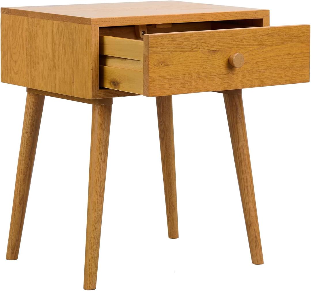 NTC Solid Oak Lux Nightstand with Drawer, Mid Century Modern Side Table Bedroom, Bedside Furniture, Night Stand, End Table, Easy Assembly - Rustic Oak