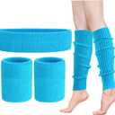 ONUPGO Leg Warmers for Women 80s Sport Headband Wristbands Neon Leg Warmers Set - 80s Workout Clothes 90s Outfit for Women, Neon Blue
