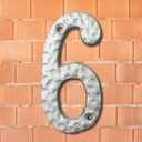 Cobata 4 inch Cast Iron Mailbox Numbers - Screw In & Hammer Surface Finished House Numbers - Rustproof/Fade Anti-resistant/Silver/Number 6