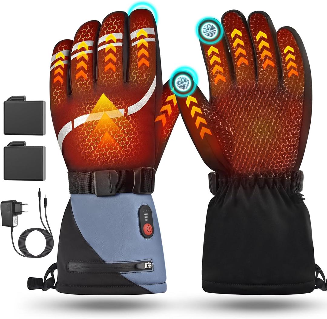 Heated Gloves for Men Women, 3 Heating Levels Heated Work Gloves with Touchscreen, 7.4V/3200mAh Battery Rechargeable, Windproof & Waterproof Electric Glove for Hunting Motorcycle Skiing (Large)