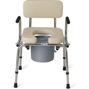 Medline Drop Arm Commode with Padded Seat and Backrest, Durable Toilet Chair for Adults and Seniors, Removable Pail, Splash Guard, Drop Down Arms for Easy Transfer, 350 lb. Weight Capacity, Tan