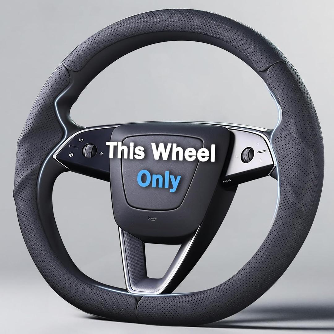 Steering Wheel Cover for Tesla Model 3 2024-Present Highland/Tesla Model Y Juniper 2025-Present, Leather Steering Wheel Cover for Tesla Model 3 Highland/Y Juniper Accessories, Black