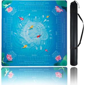 Mahjong Mat for Table,CUFURNIX 31.5''x31.5'' Non-Slip & Noise Reduction Mahjong Mat with Rules,Mah Jongg Gift with Carrying Bag for Poker,Board Games,Dominoes,Cards & Tile Games (Blue-Green)