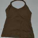 SUUKSESS Halter Tank Top for Women with Built in Bra Cotton Ribbed V Neck Cami (Brown, M)