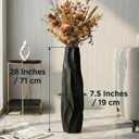 Black Tall Ceramic Floor Vase, 28 Inch, Pleated Wave Design