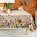 Vintage Floral Table Cloth Rectangle Machine Washable Flower Tablecloth, 84 * 60 inch, Polyester Spring Table Cover for Kitchen Dinner Party Outdoor Decor