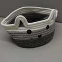 Zopeal Cat Basket Storage Woven Organizer with Ears Christmas Decorative Pet Toy Cute Cotton Rope Basket for Gift Cat Dog Toy Bin Nursery Room(8.3 x 4.7 Inch,White, Light Gray and Gray)