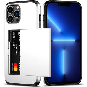 Nvollnoe for iPhone 13 Pro Max Case with Card Holder Heavy Duty Protective Dual Layer Shockproof Hidden Card Slot Slim Wallet Case for iPhone 13 Pro Max for Women&Men(White)