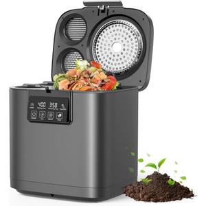 Electric Composter for Kitchen, 4L Indoor Odorless Compost Bin with 2 Carbon Filters, Auto-Cleaning, Large LED Display, Visible Window, Smart Countertop Food Waste Composting Machine
