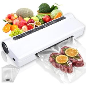 Food Vacuum Sealer Machine,Dry/Wet Modes,75KPA Strong Suction,Compact Household Vacuum Sealer,Digital Countdown Timer,Includes 20 Vacume Sealed Bags,for Home Kitchen Use,Restaurant Food Storage