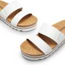 DREAM PAIRS Women's Platform Wedge Sandals with Arch Support, Comfortable Beach Slip-on Flat Sandals, Casual 2-Strap Cork Cushion Slides for Women, Size 6.5