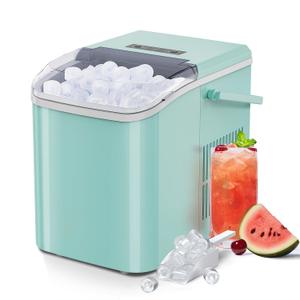 Ice Makers Countertop with Handle, Portable Ice Machine, 9 Bullet Ice Cubes in 6 Mins, 26lbs in 24Hrs, Auto-Cleaning, with Basket and Scoop, for Home, Kitchen, RV, Camping, Green